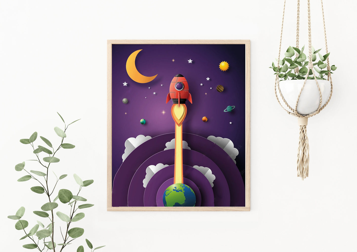 Wall Print 3D Optical Illusion | Space Rocket Planet Explore