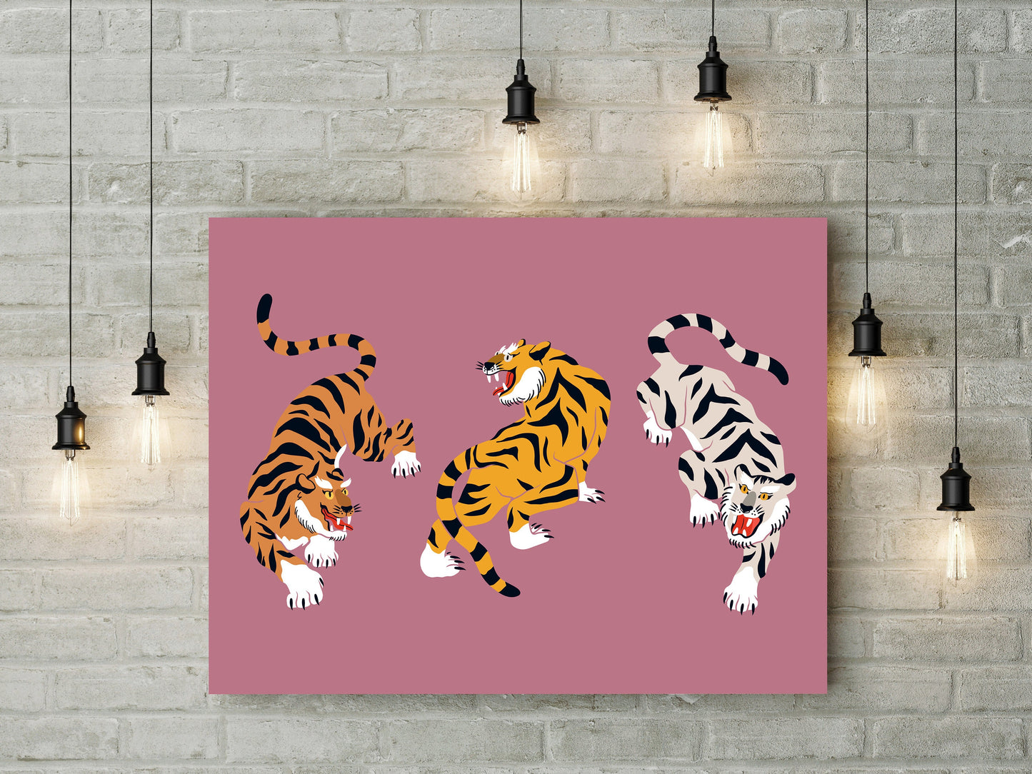 Japanese Tigers Illustration Printed Canvas