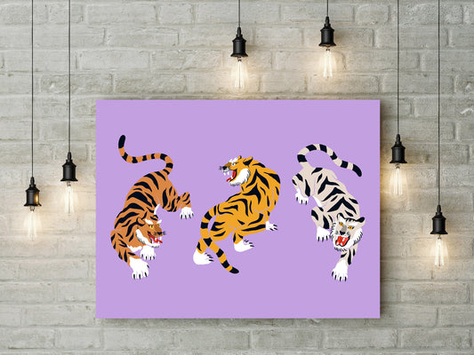 Japanese Tigers Illustration Printed Canvas