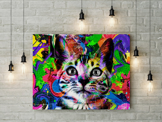 Printed Abstract Painting | Colourful Cat Canvas