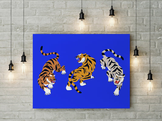 Japanese Tigers Illustration Printed Canvas