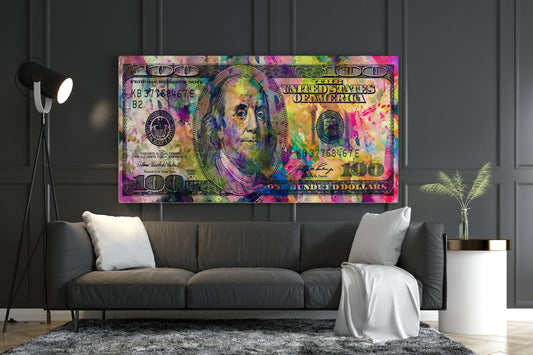 Motivational Canvas | Money Art | Dollar Note Paint Splash