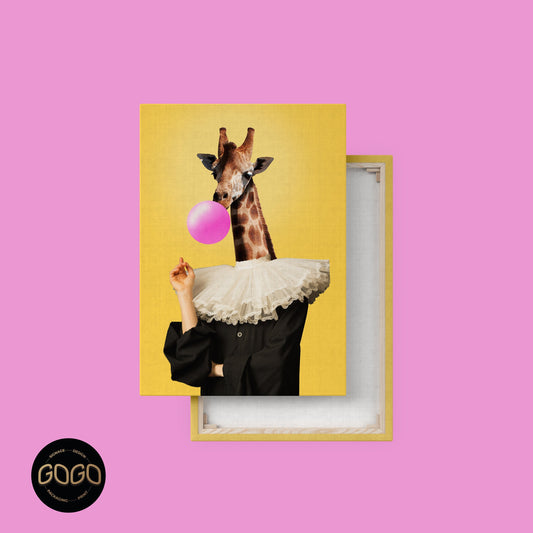 Quirky Printed Canvas | Collage Art Giraffe Bubble Gum
